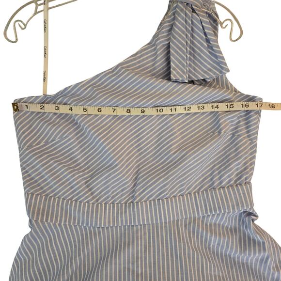 Calvin Klein Preppy Blue White Striped One Shoulder Bow Midi Dress 6 Romantic - Picture 12 of 16